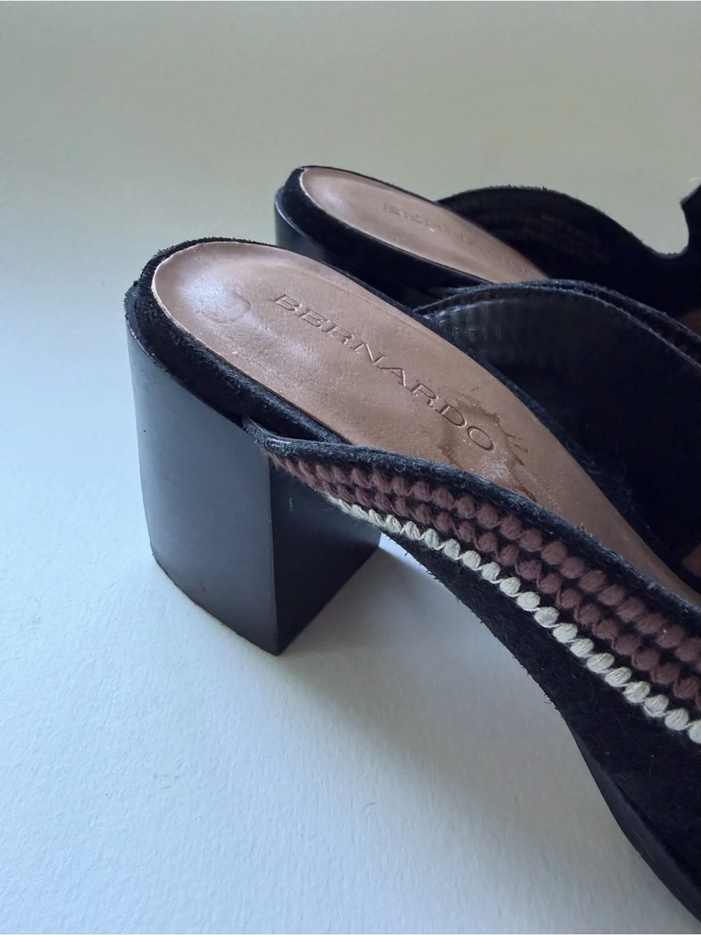BERNARDO- Brooklyn Embroidered Suede Loafer Mules Black Size 8.5